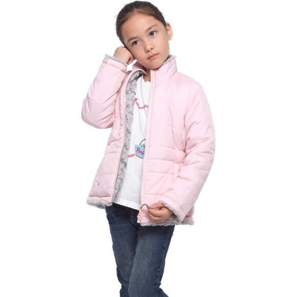 Rokka&Rolla Girls' Reversible Water-Resistant Teddy Sherpa Fleece Puffer Jacket - Picture 4 of 7